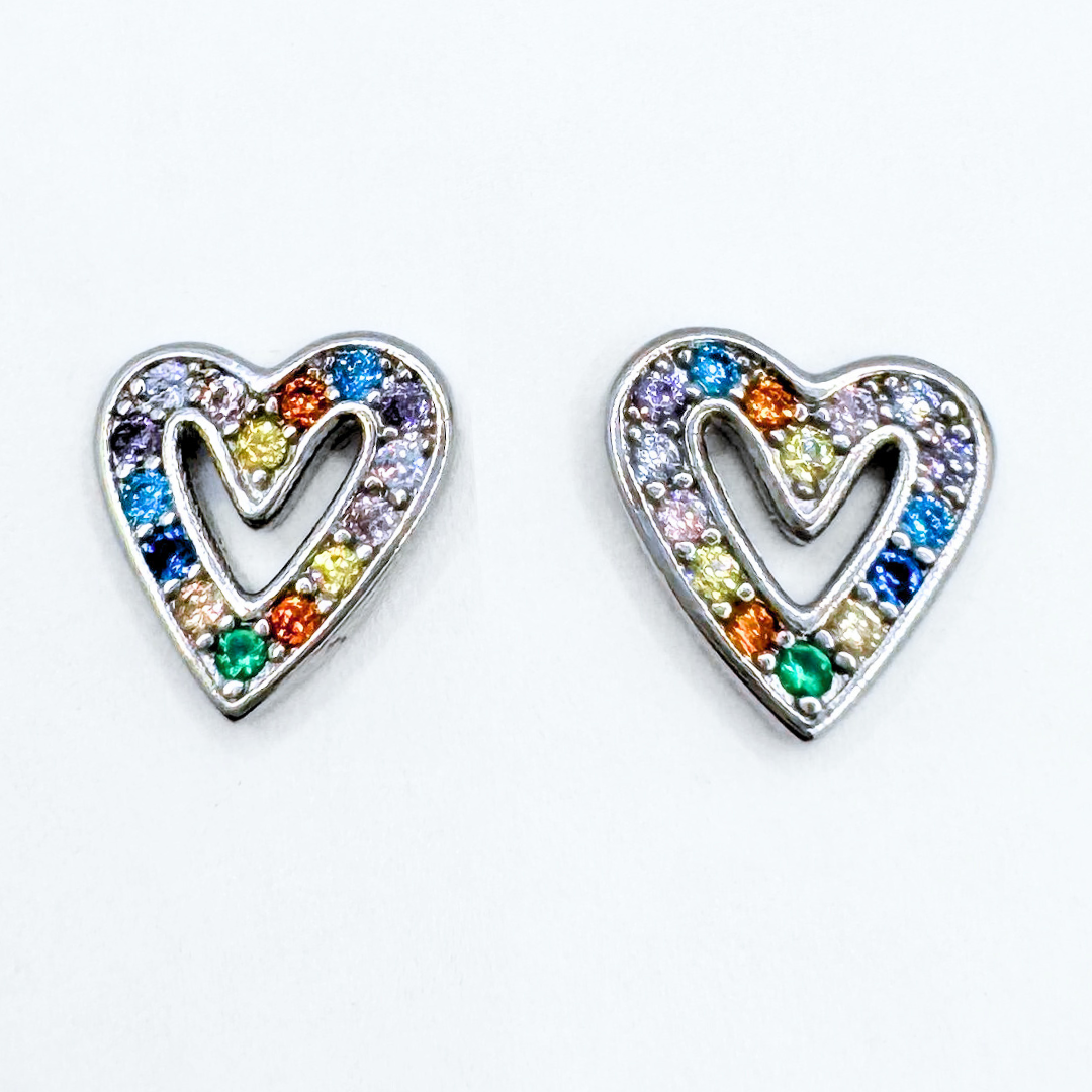 Conjunto Collar y Aros Corazón Multicolor - Silver