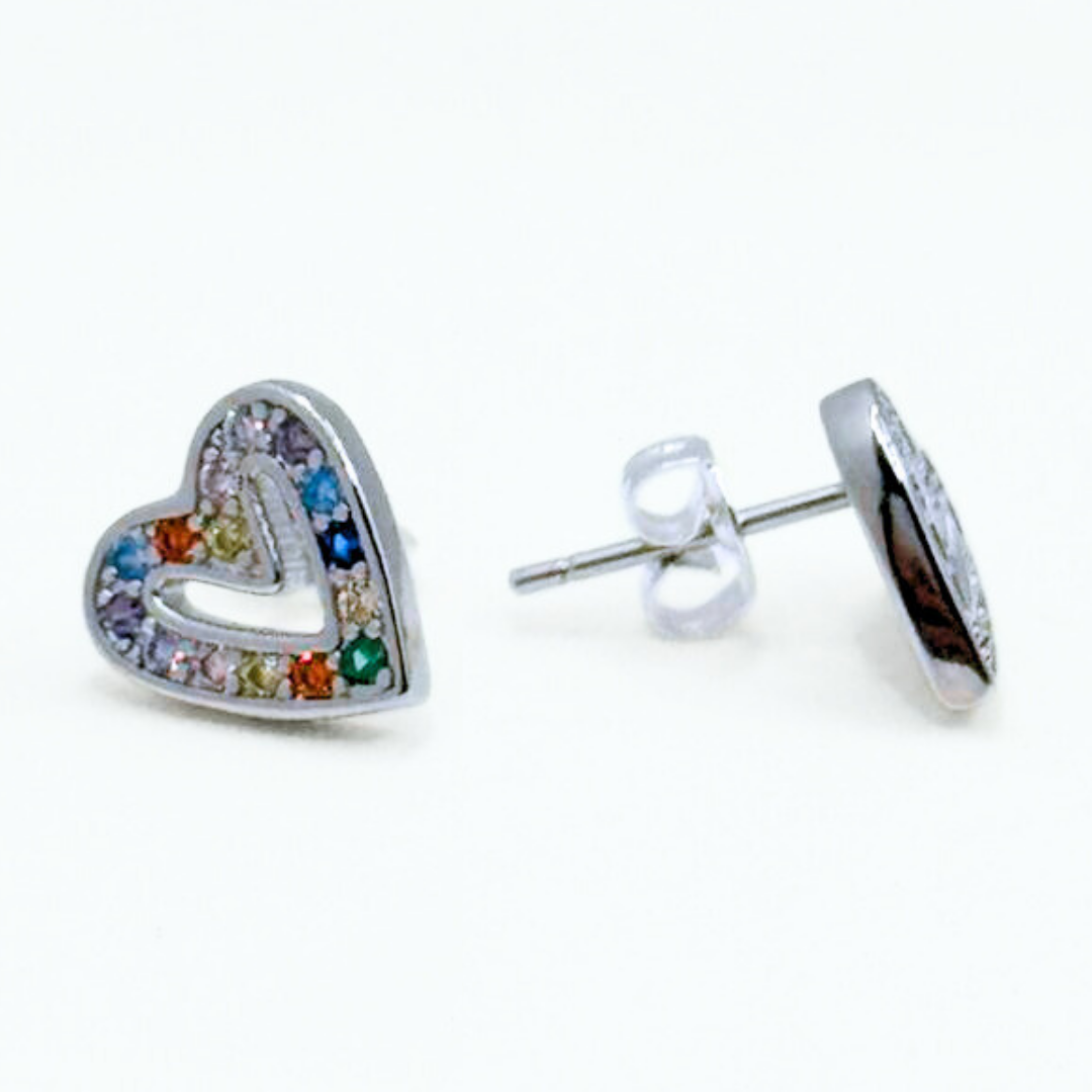 Conjunto Collar y Aros Corazón Multicolor - Silver