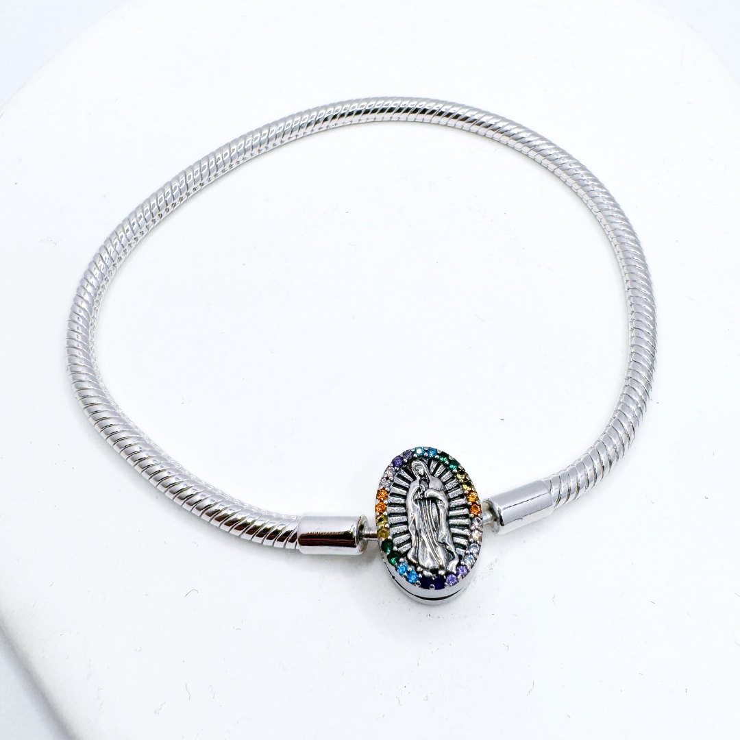 Conjunto Aros y Pulsera Virgen Colorido - Silver