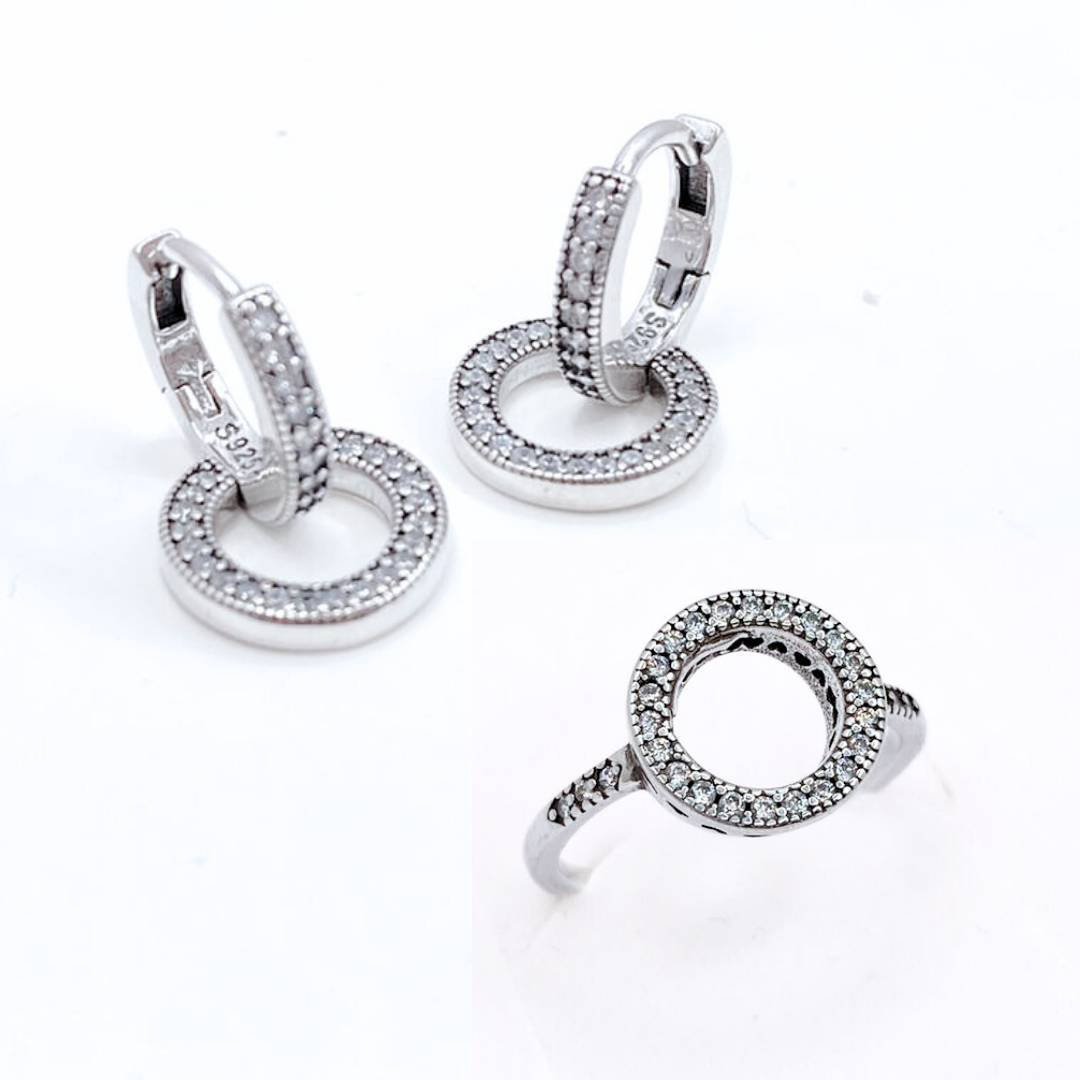 Conjunto Anillo y Aros Círculo Doble - Silver