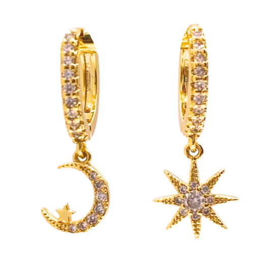 Argollas Luna, Estrella y Sol - Gold