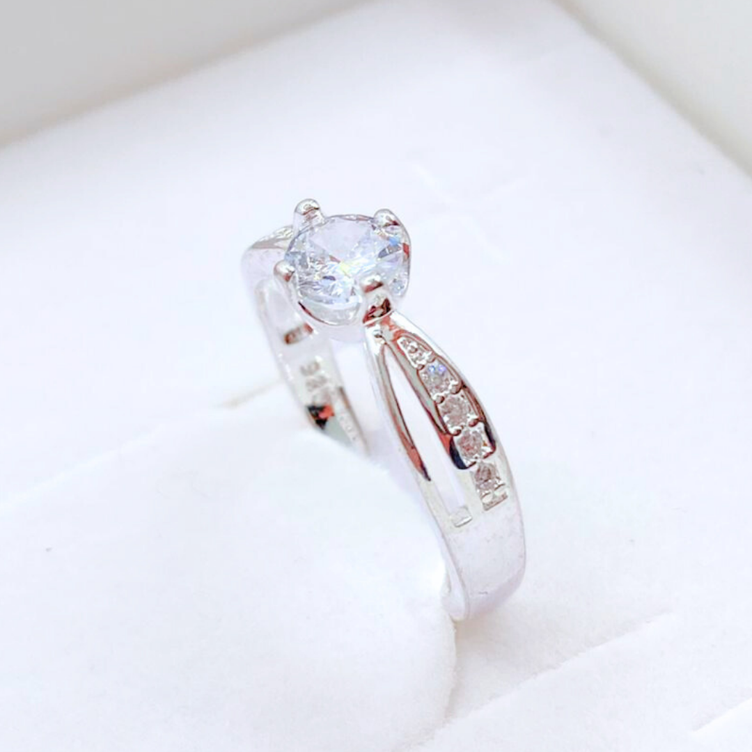 Anillo Solitario Medio Cintillo Pavé - Silver