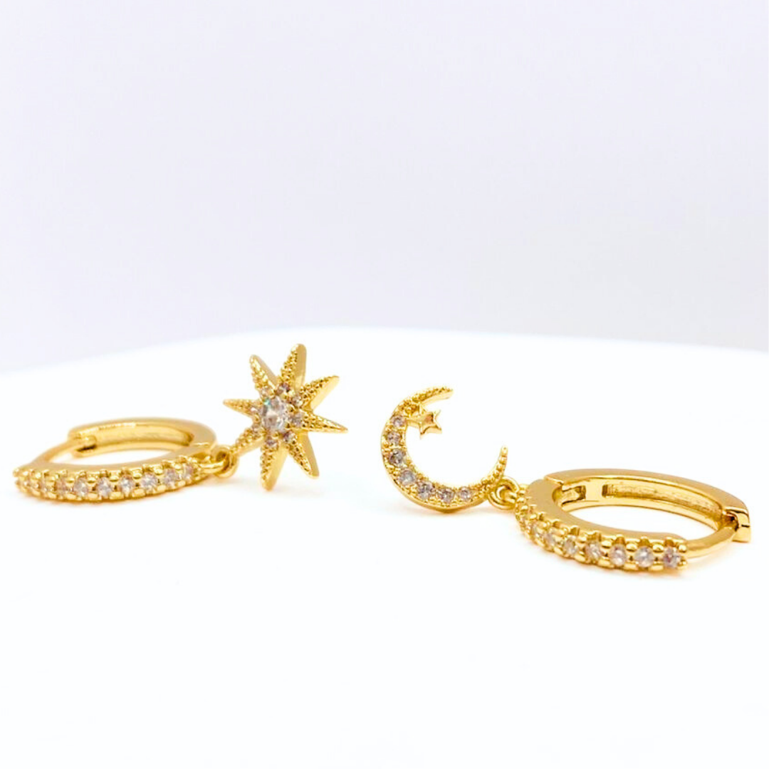 Argollas Luna, Estrella y Sol - Gold