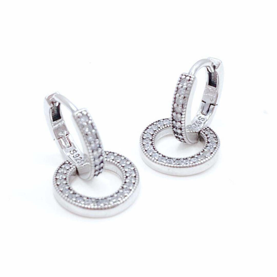 Aros Argolla Doble Pavé - Silver