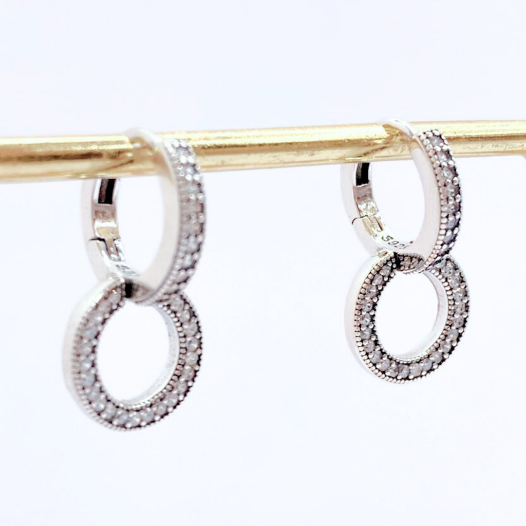 Aros Argolla Doble Pavé - Silver