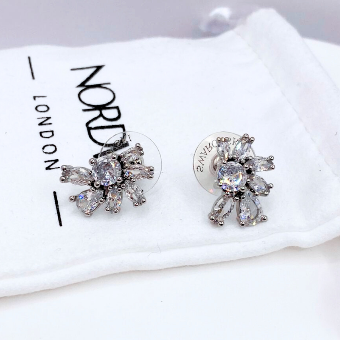 Aros Media Flor Cristales - Silver