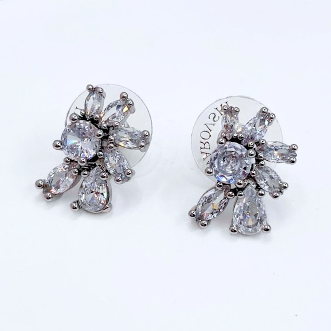 Aros Media Flor Cristales - Silver