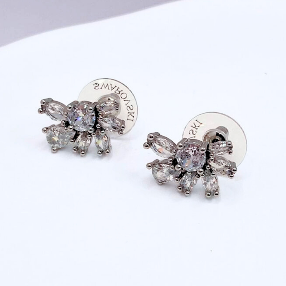 Aros Media Flor Cristales - Silver