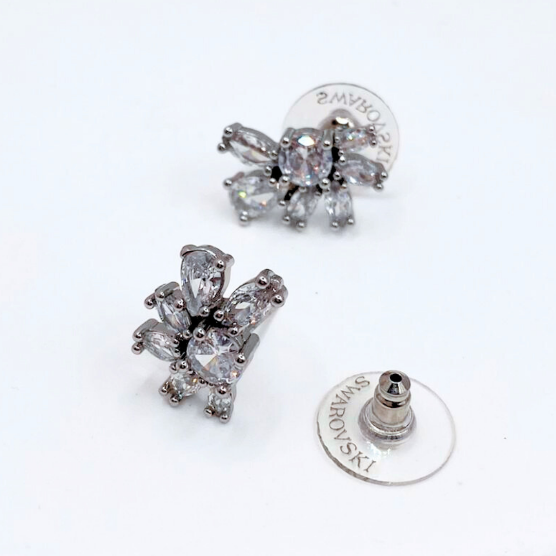 Aros Media Flor Cristales - Silver