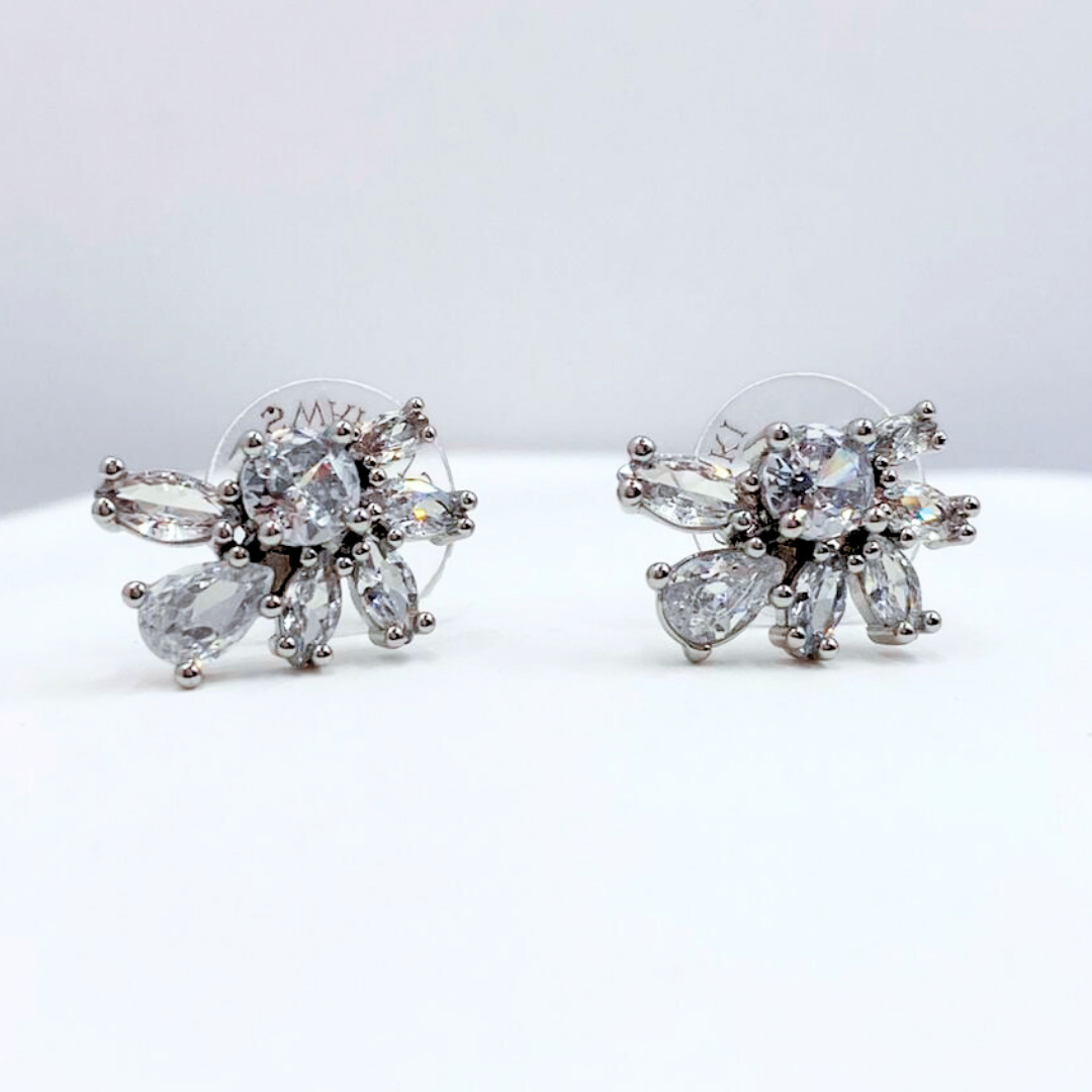 Aros Media Flor Cristales - Silver