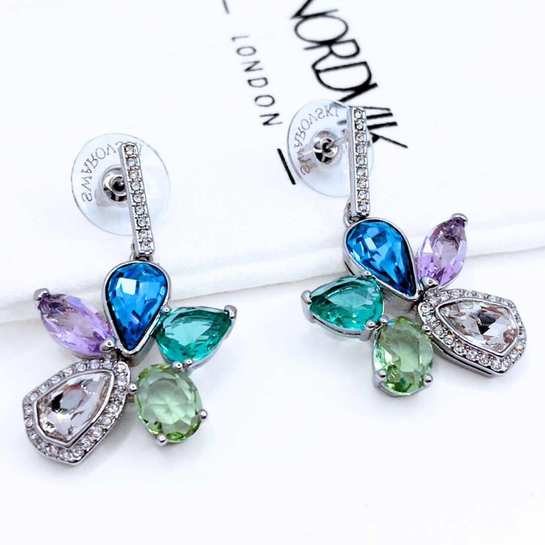 Aros Colgantes Flor de Colores - Silver