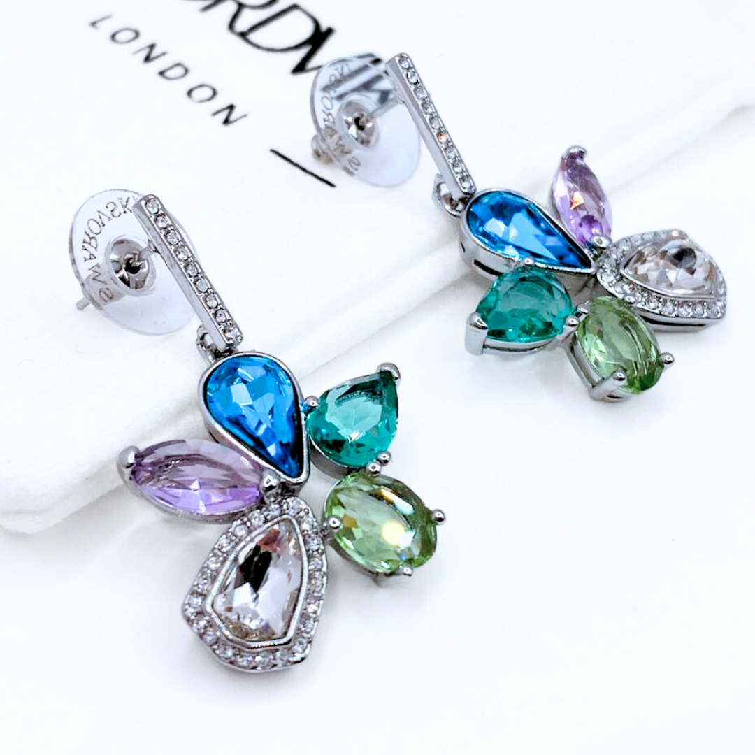 Aros Colgantes Flor de Colores - Silver