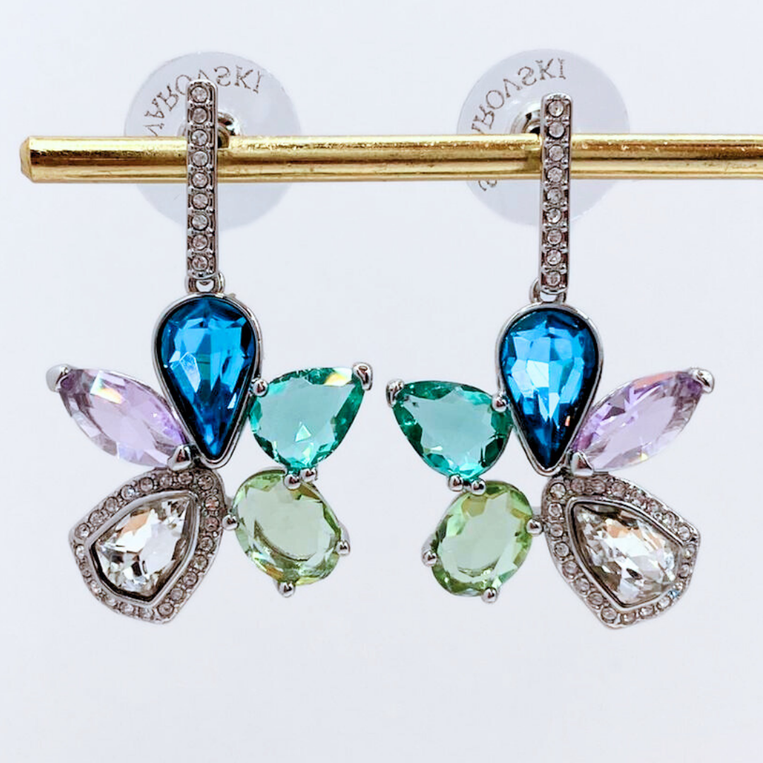 Aros Colgantes Flor de Colores - Silver