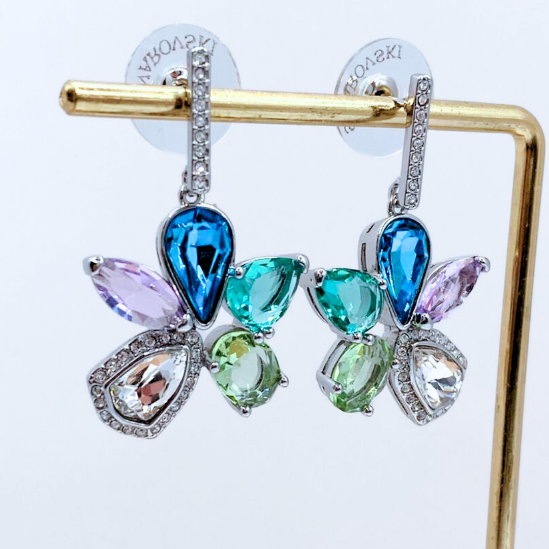 Aros Colgantes Flor de Colores - Silver