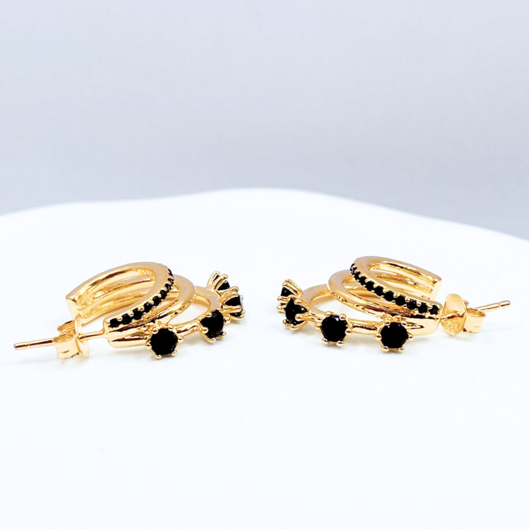 Aros Triple, Circón Negro - Gold