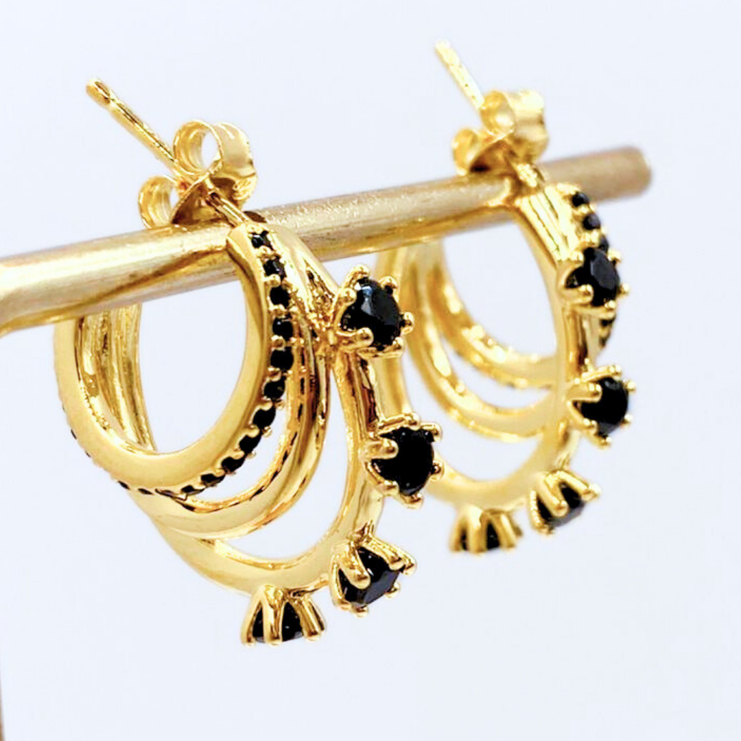 Aros Triple, Circón Negro - Gold