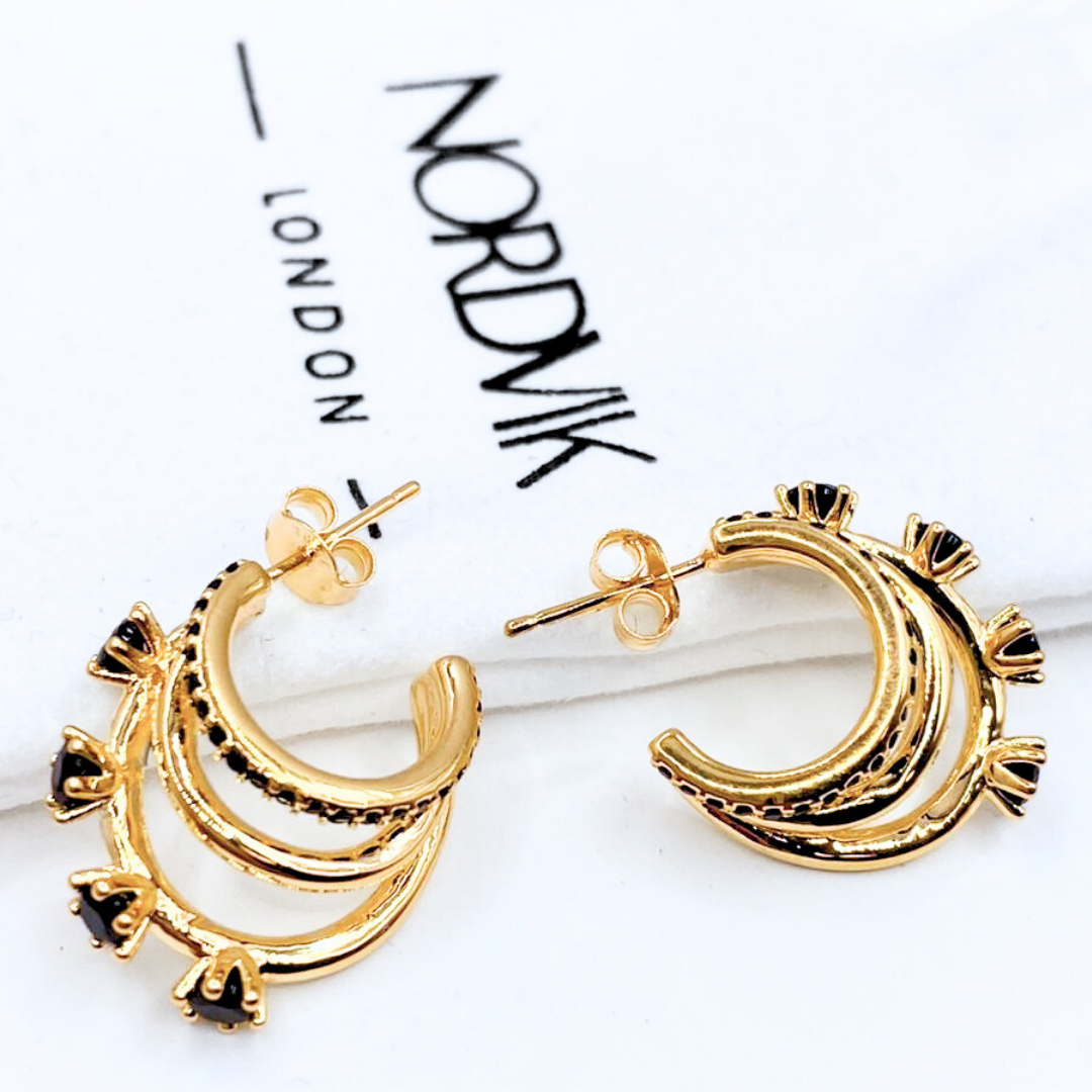 Aros Triple, Circón Negro - Gold