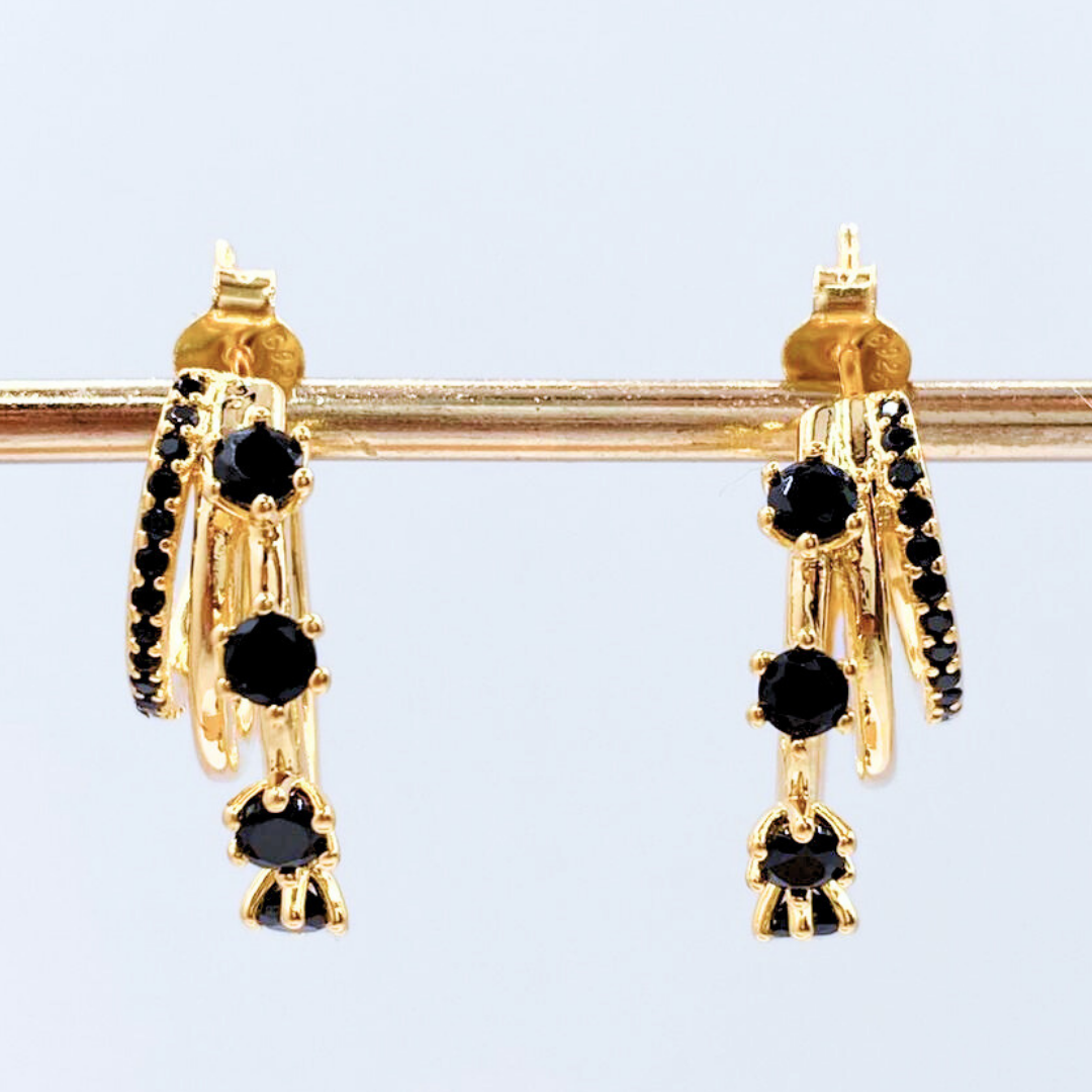 Aros Triple, Circón Negro - Gold