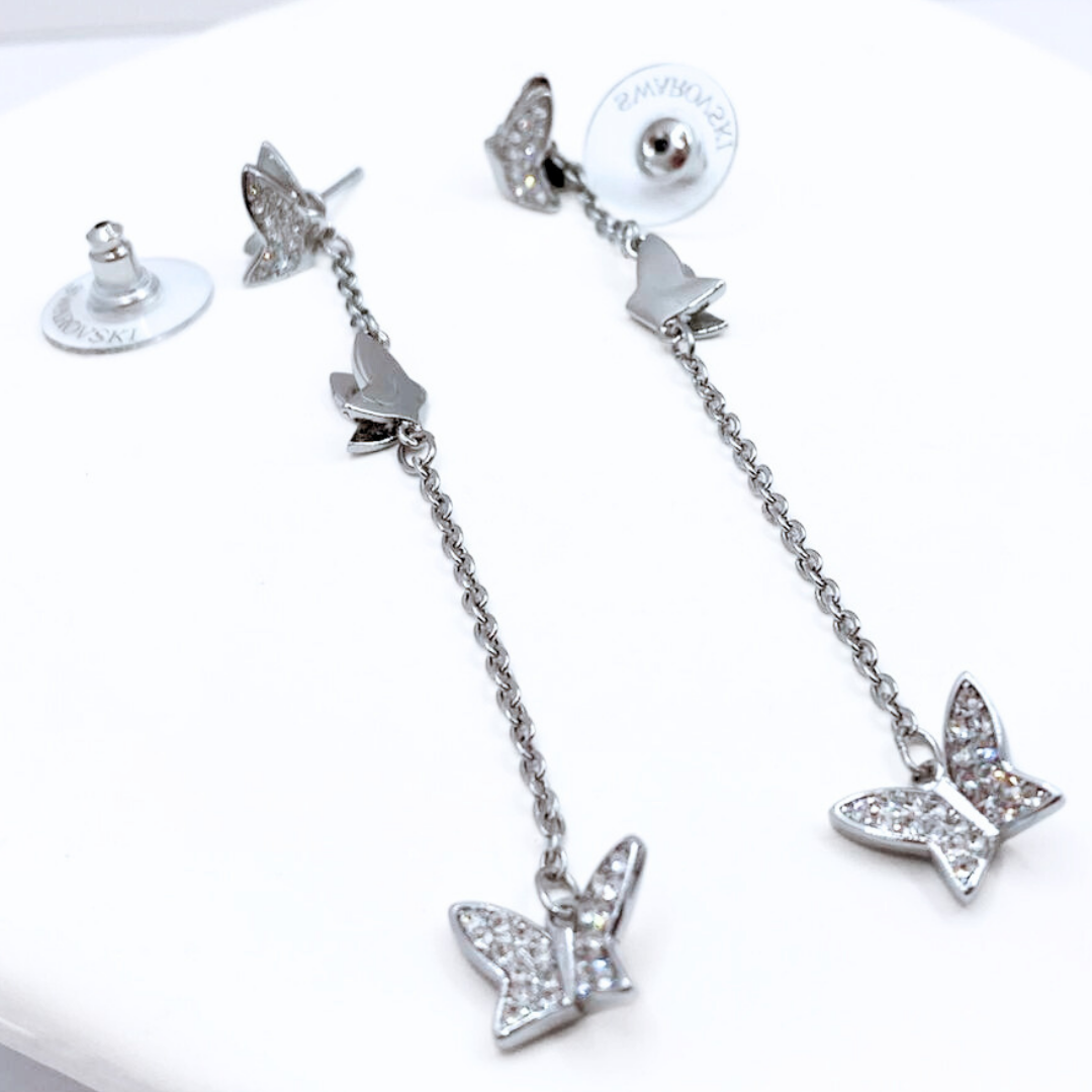 Aros Colgantes Mariposa Pavé - Silver
