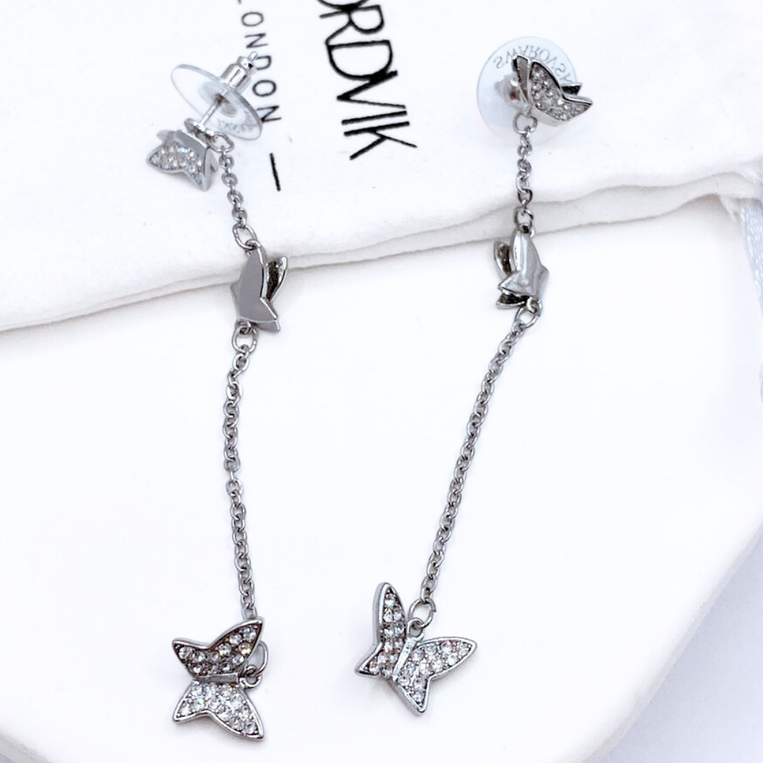 Aros Colgantes Mariposa Pavé - Silver