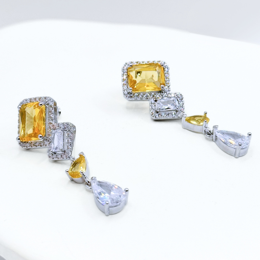 Aros Fiesta Gotas y Rectángulos - Silver