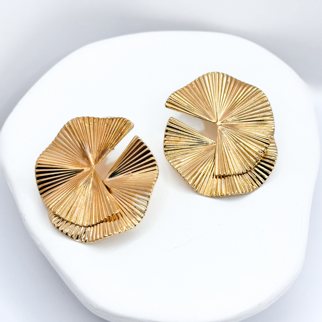 Aros De Fiesta Abanico Retro - Gold