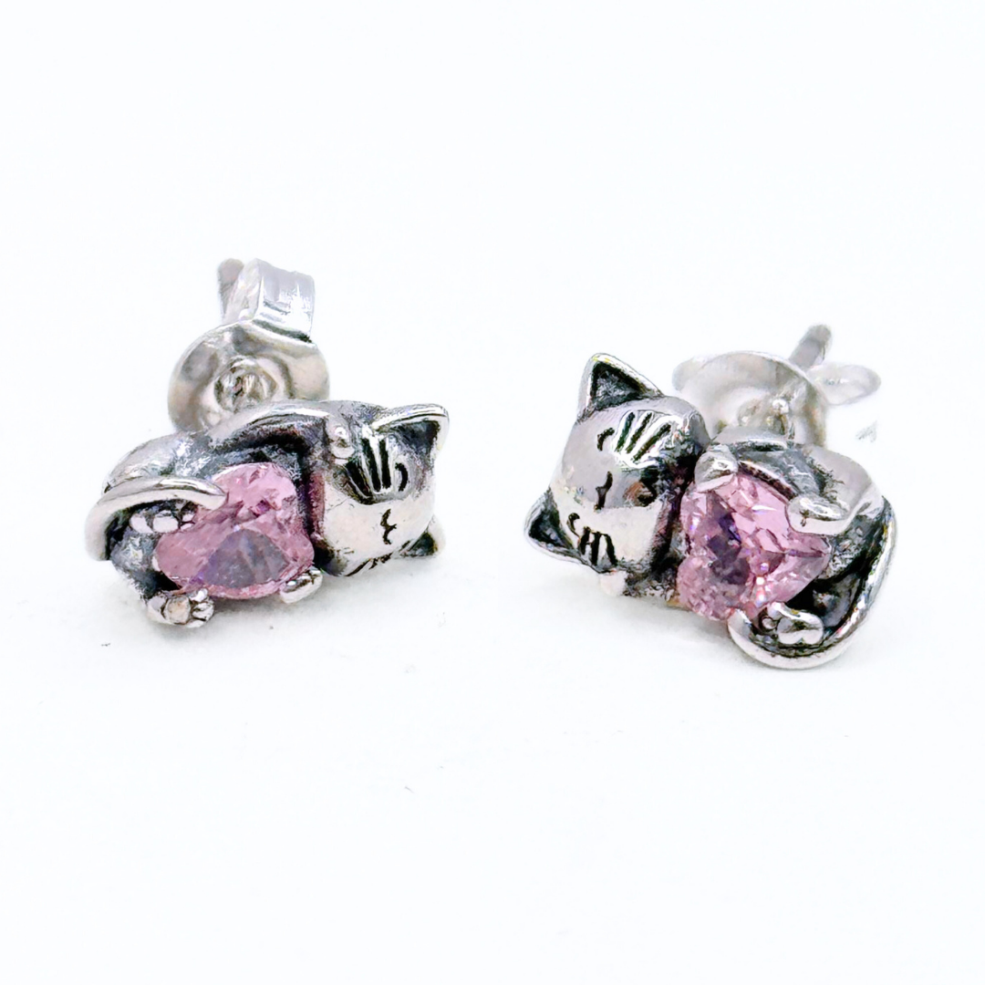Aros Gatito con Corazón - Silver
