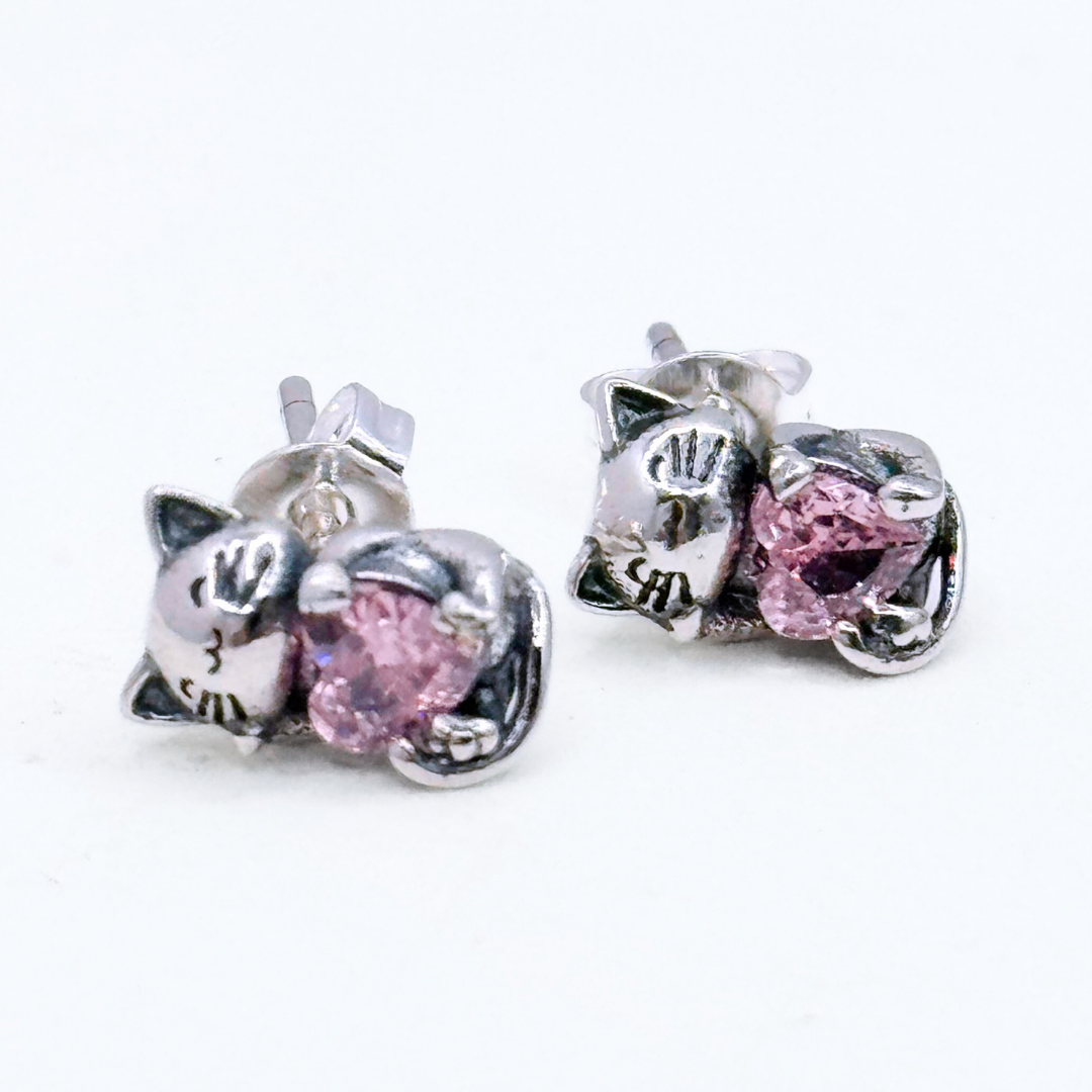 Aros Gatito con Corazón - Silver