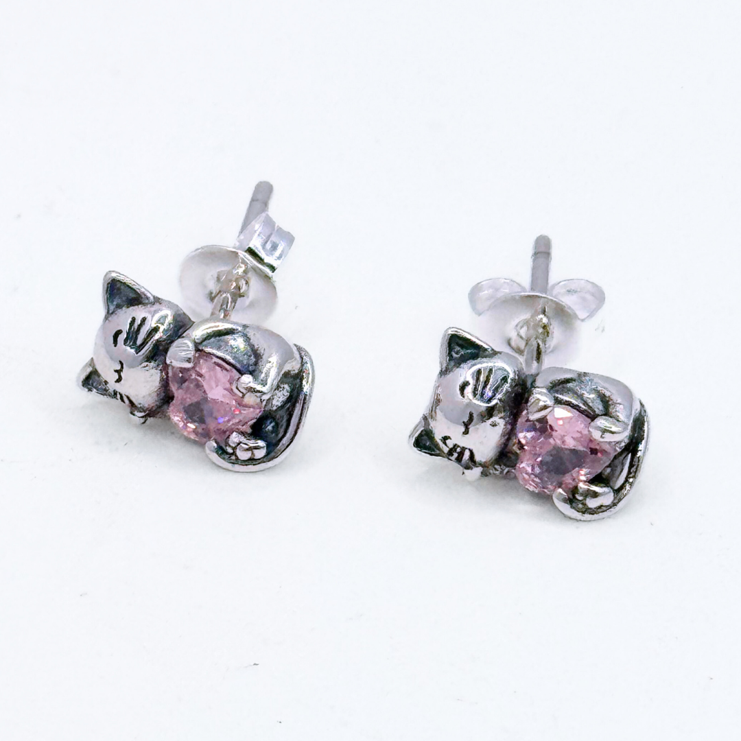 Aros Gatito con Corazón - Silver