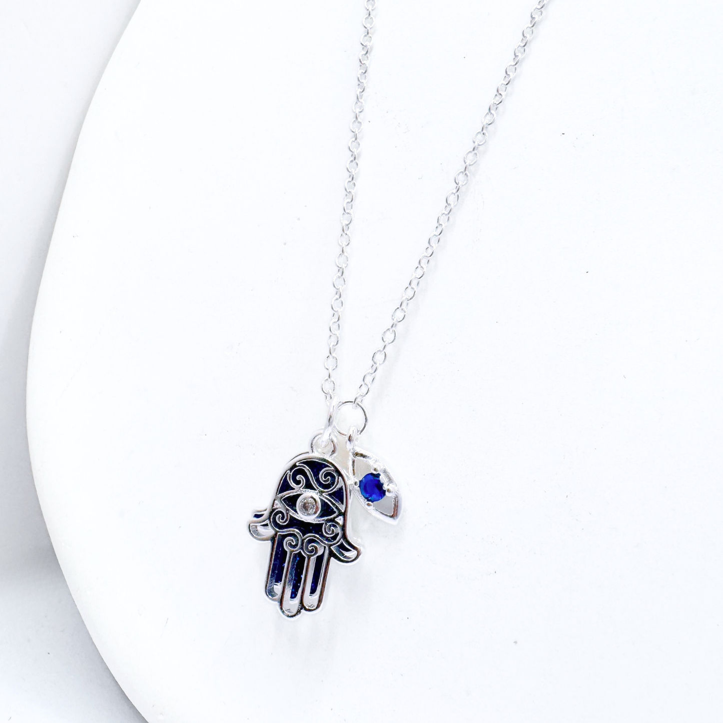 Collar Blue Hamsa - Silver