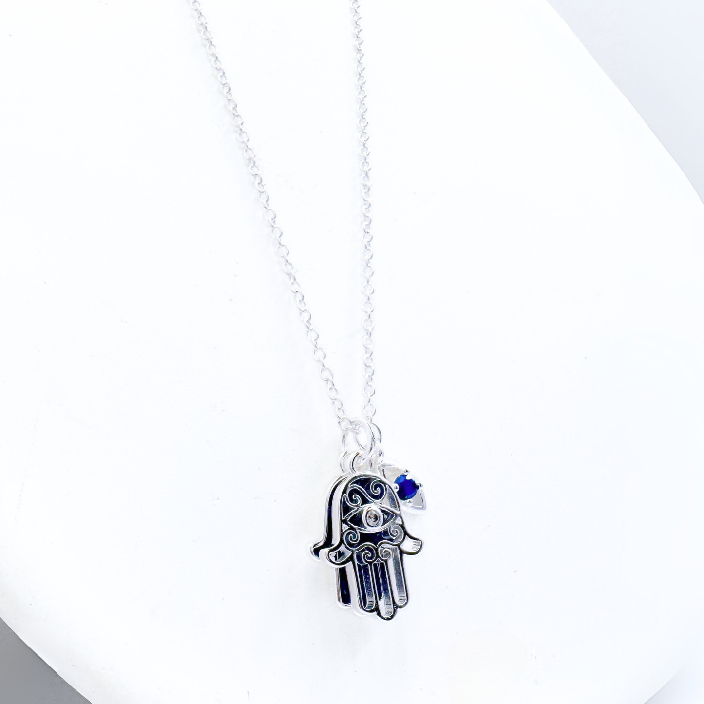 Collar Blue Hamsa - Silver