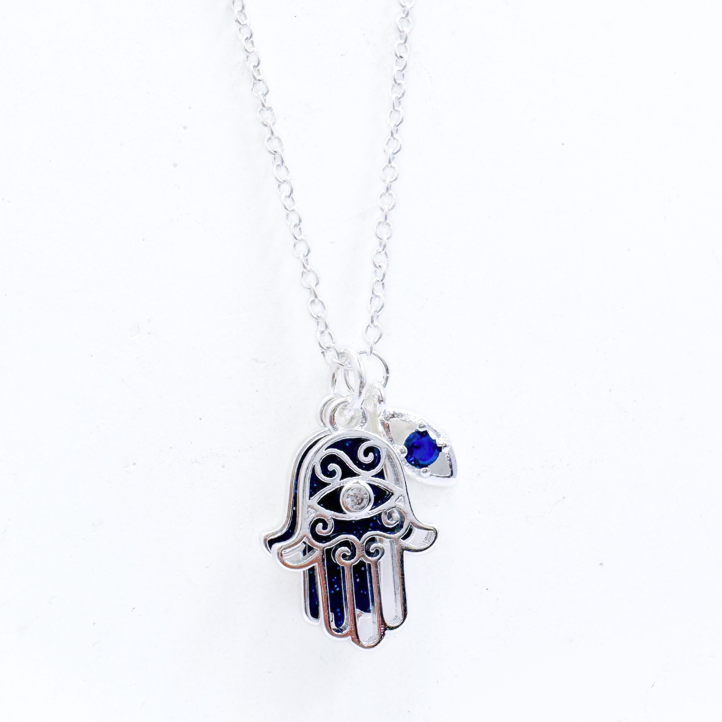 Collar Blue Hamsa - Silver