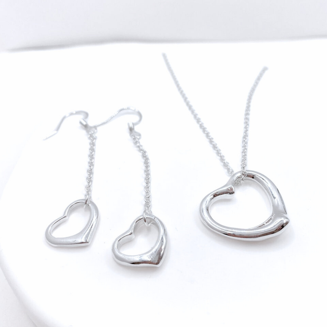 Conjunto Corazones Drop - Silver