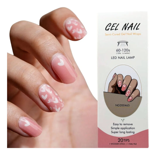 Uñas Gel Semi Curado Manicure - Corazones Rosados