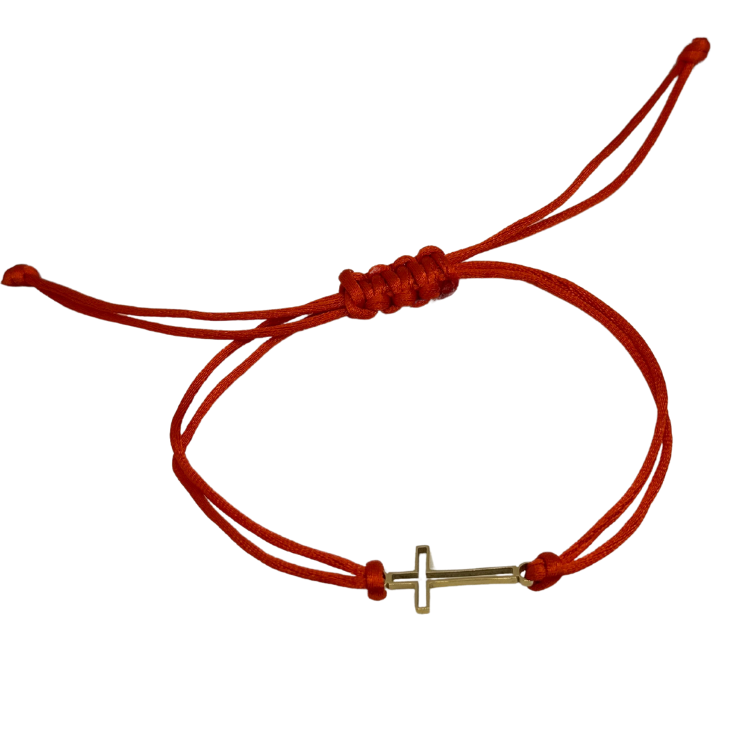 Pulsera Hilo Rojo y Cruz - Gold