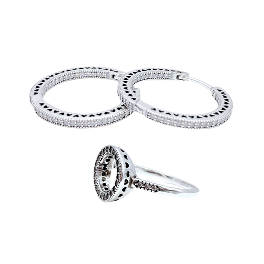 Conjunto Anillo y Aros Corazones - Silver