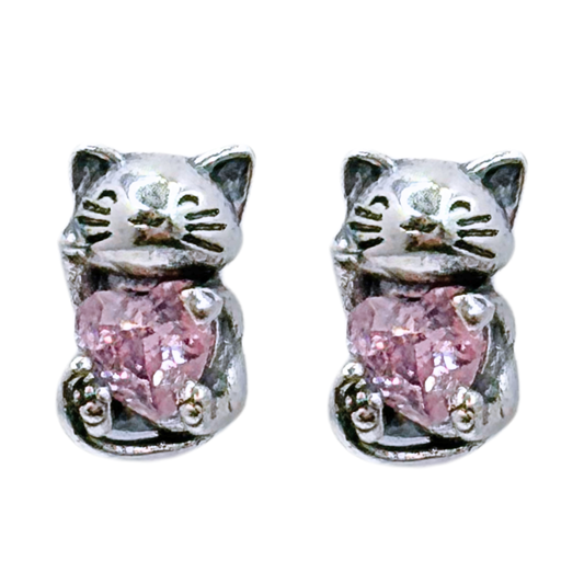 Aros Gatito con Corazón - Silver