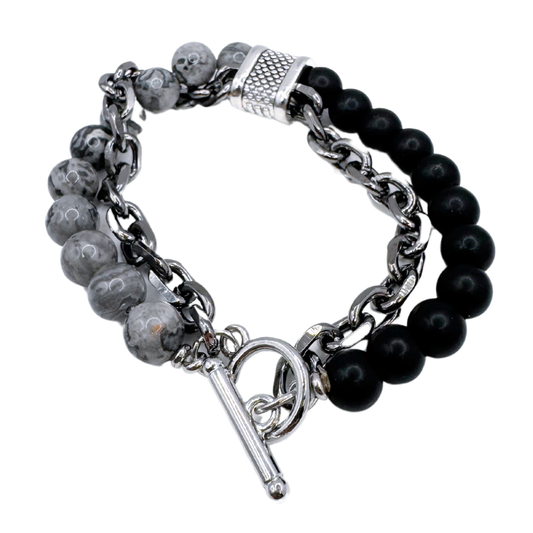 Pulsera de Piedras Naturales y Cadena - Silver