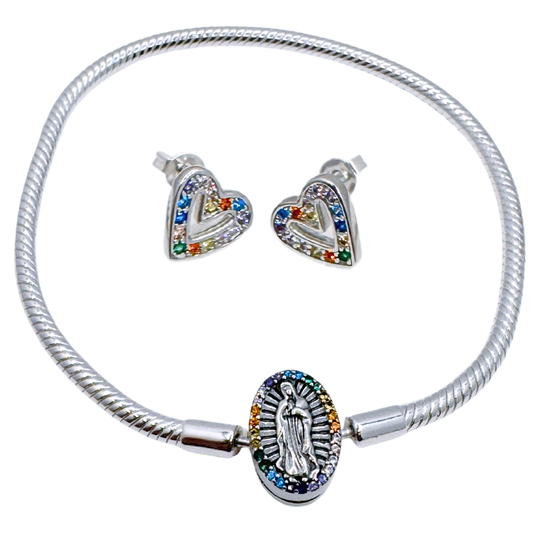 Conjunto Aros y Pulsera Virgen Colorido - Silver