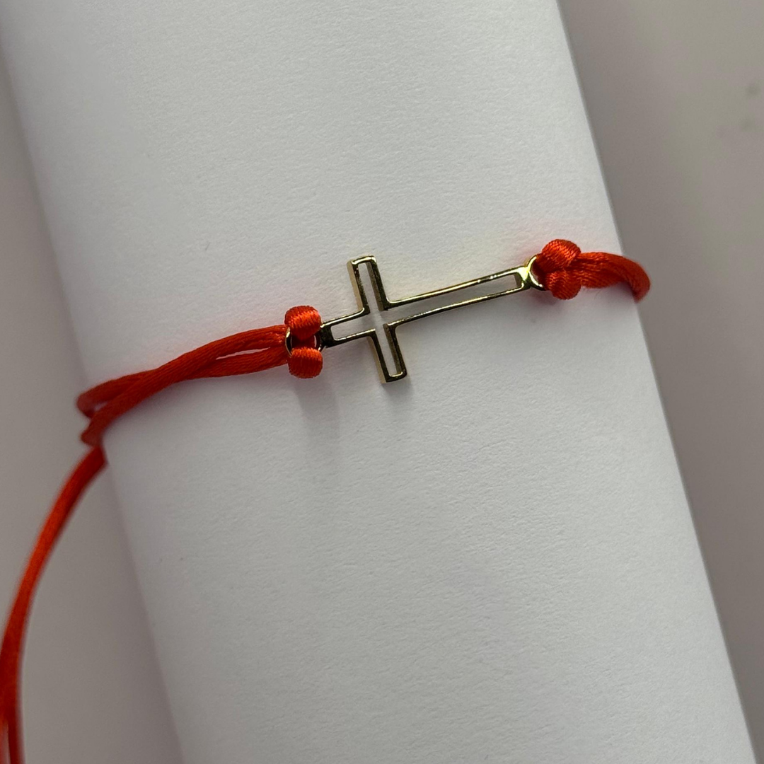 Pulsera Hilo Rojo y Cruz - Gold