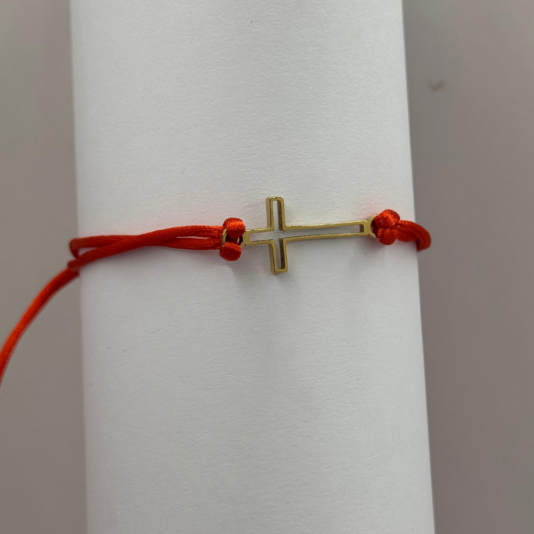 Pulsera Hilo Rojo y Cruz - Gold