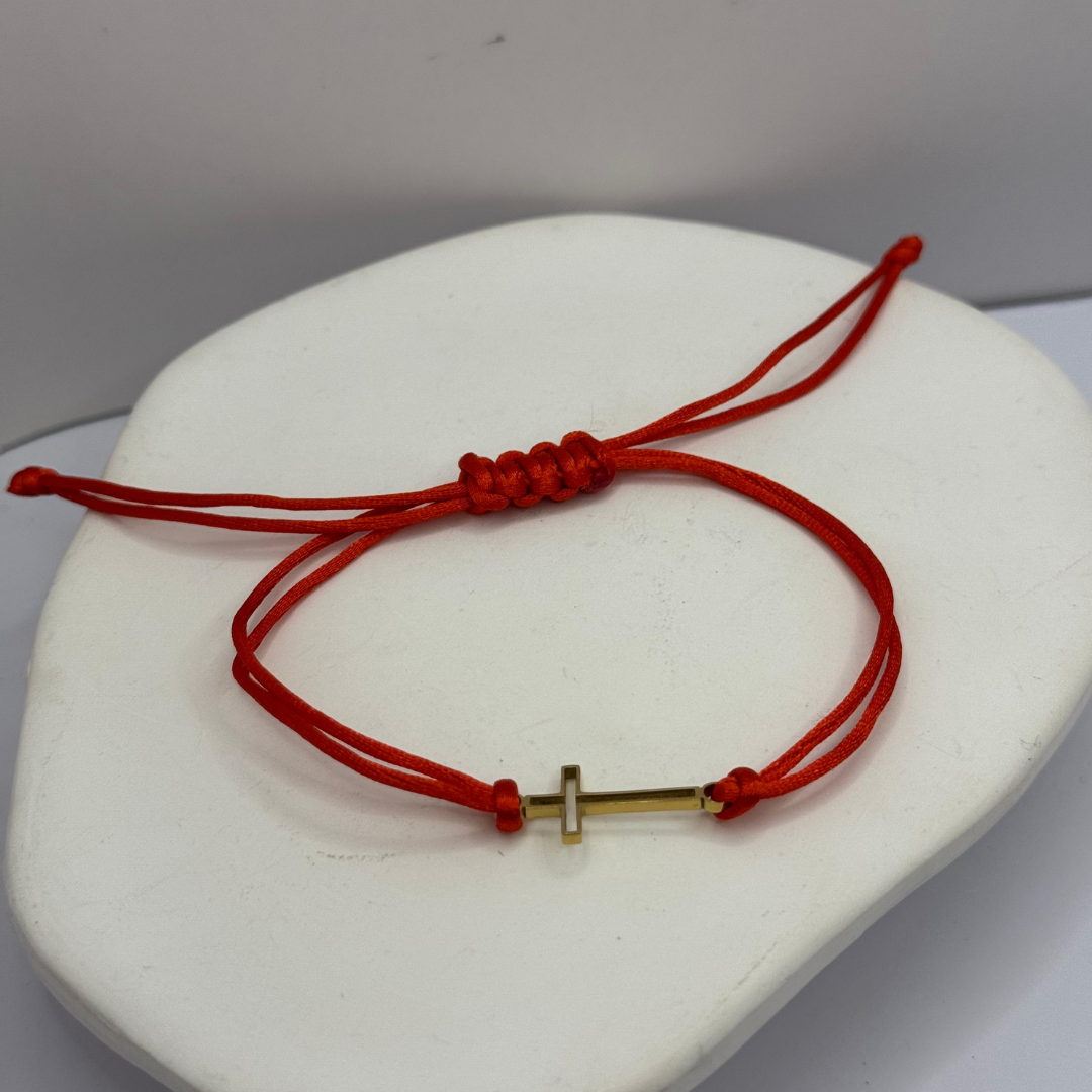 Pulsera Hilo Rojo y Cruz - Gold
