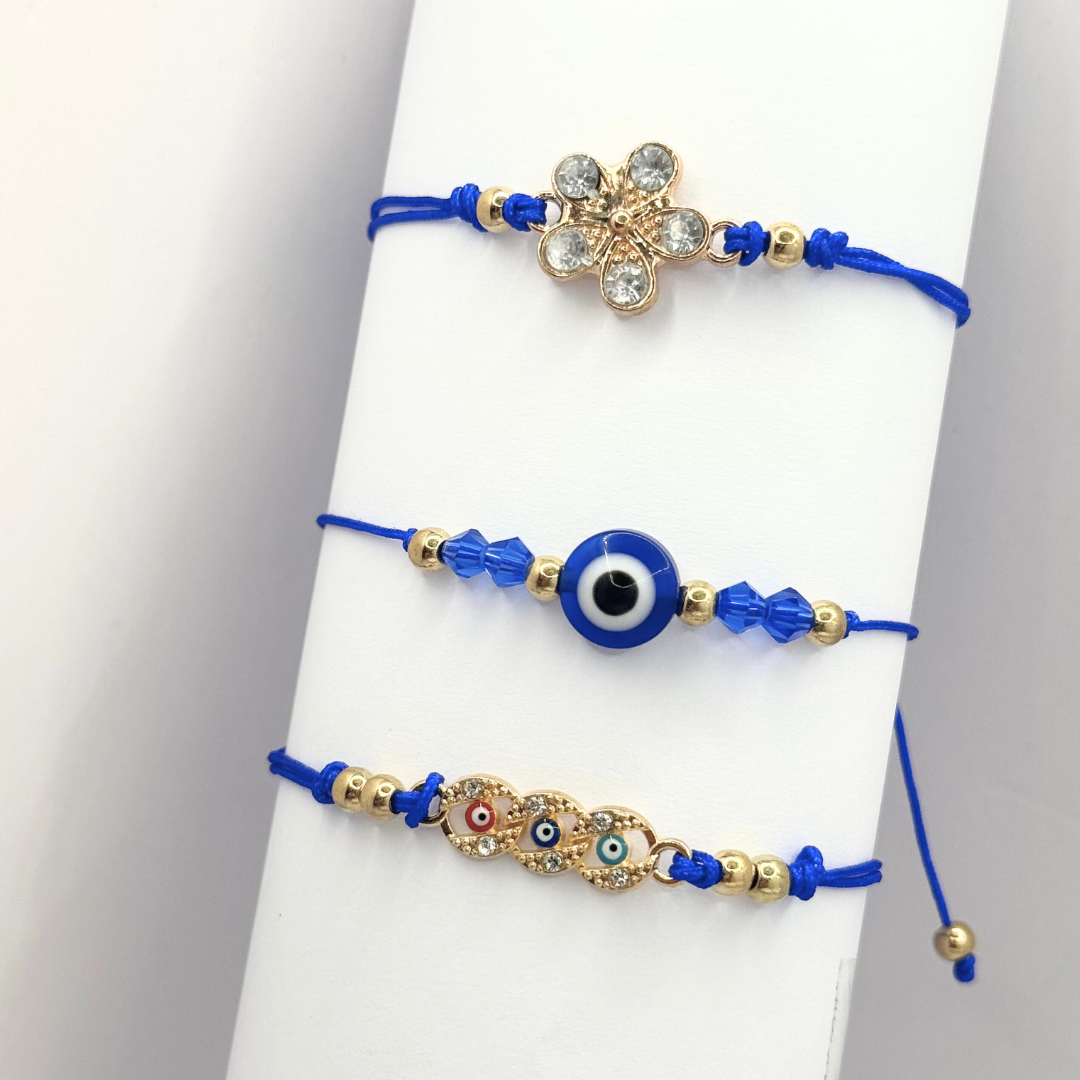 Set Pulseras Ojo Turco y Flores - Gold