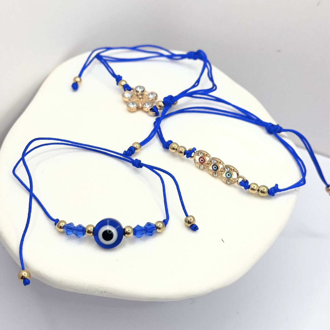 Set Pulseras Ojo Turco y Flores - Gold