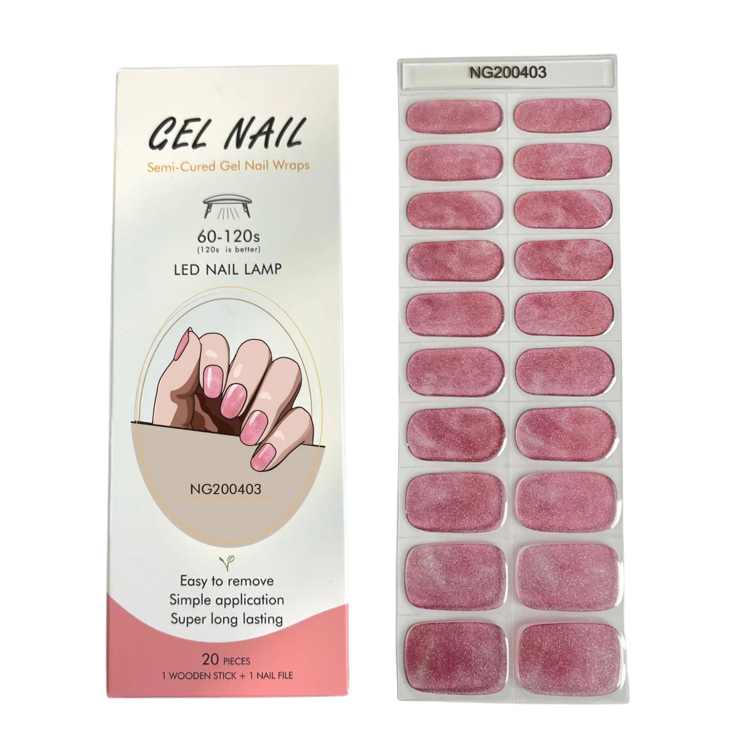 Uñas Gel Semi curado Manicure - Pink Rush (Marmoleado Rosado con brillitos)