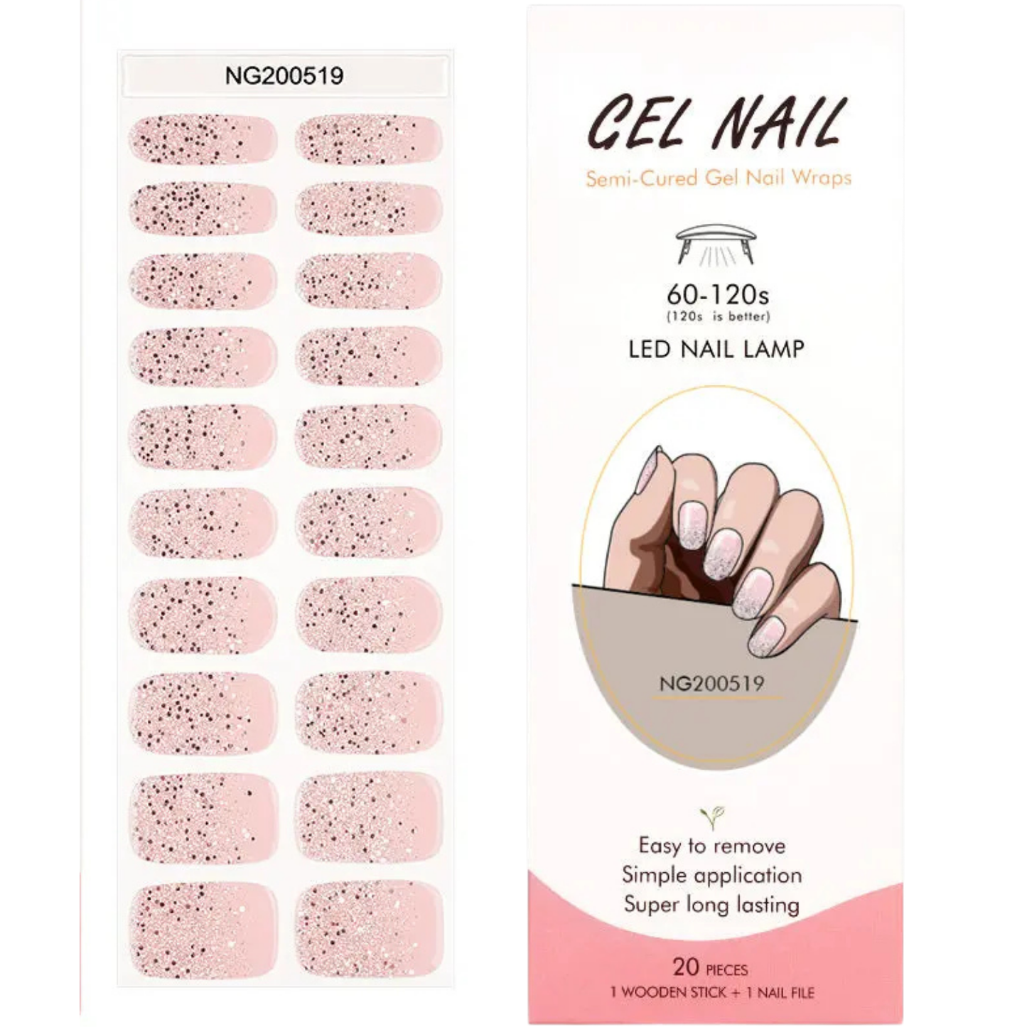 Uñas Gel Semi curado Manicure - Pink Stardust ( Uña Rosada con degrade de Glitter Plateado)