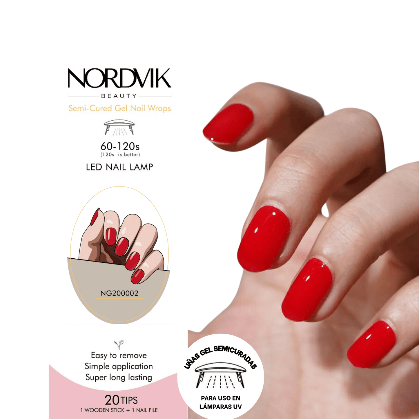 Uñas Gel Semi curado Manicure - Rojo Brillante Solido - Nordvik London