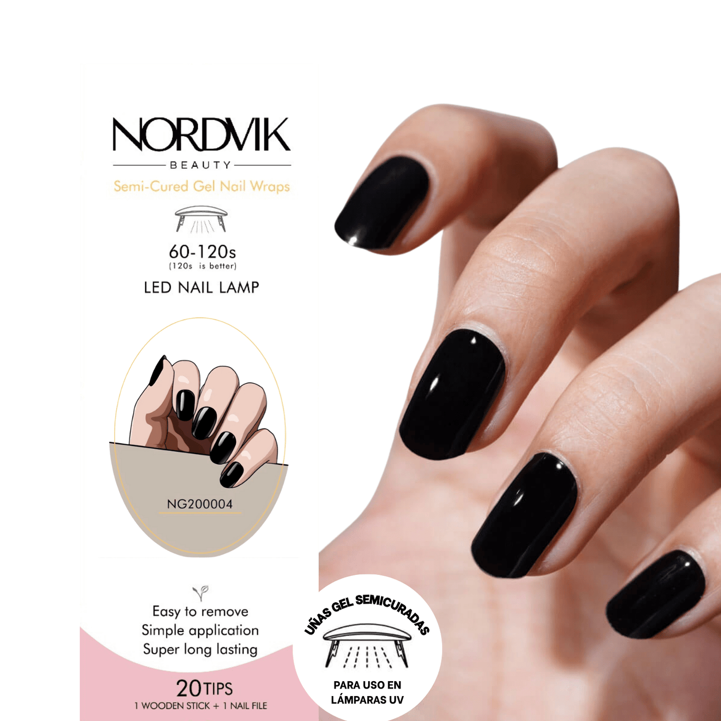 Uñas Gel Semi curado Manicure - Negro Elegante solido - Nordvik London