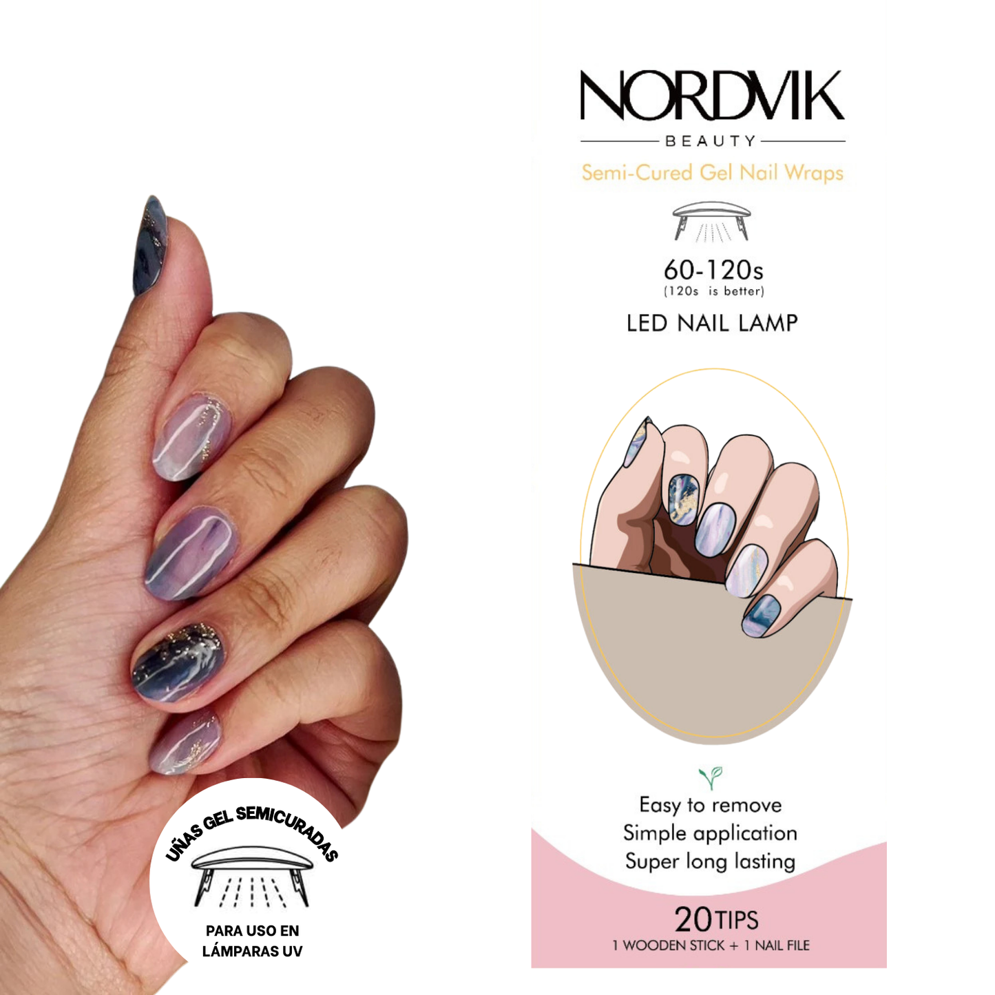 Uñas Gel Semi curado Manicure - Marmoleado Morado y Dorado
