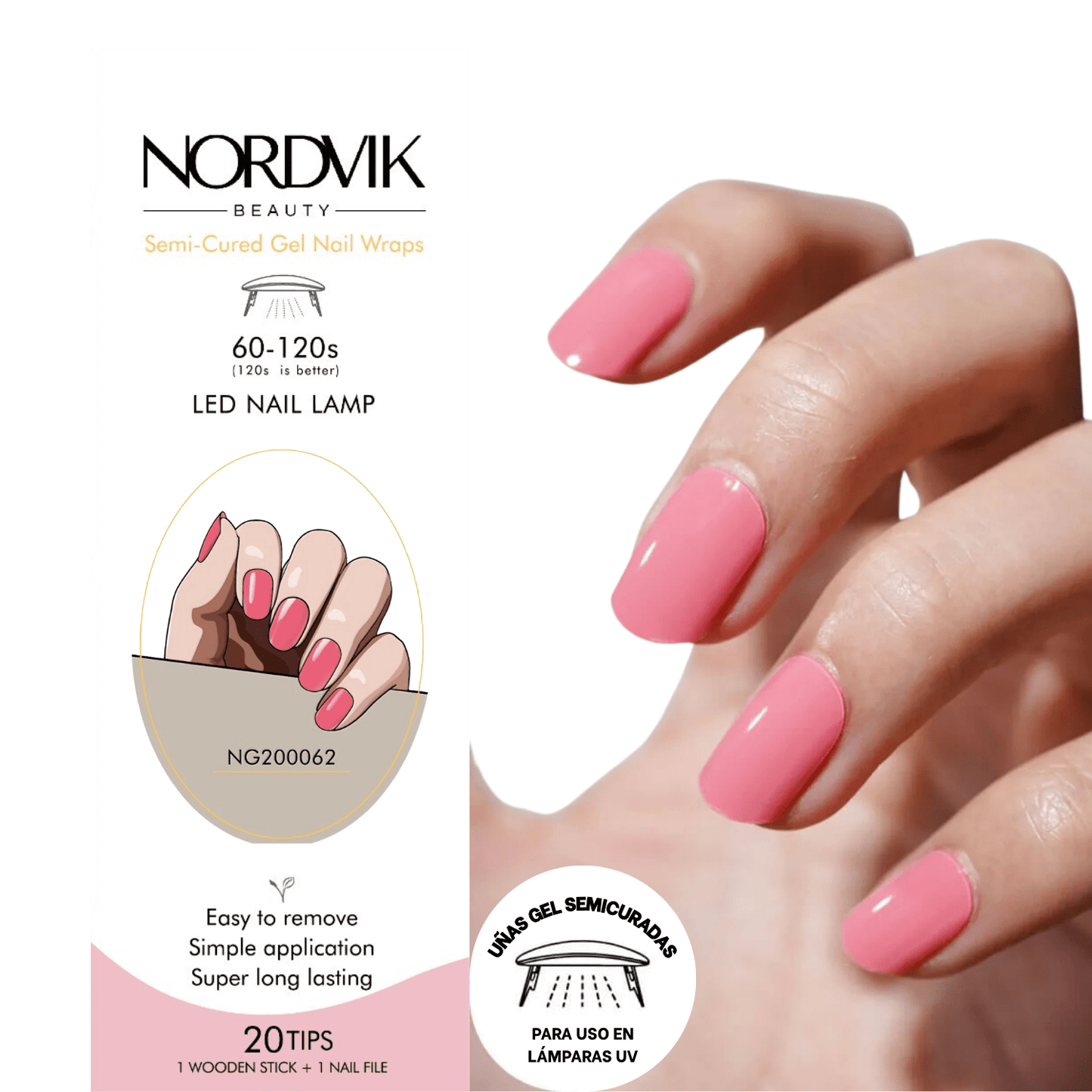 Uñas Gel Semi curado Manicure - Rosado Sandía Solido - Nordvik London